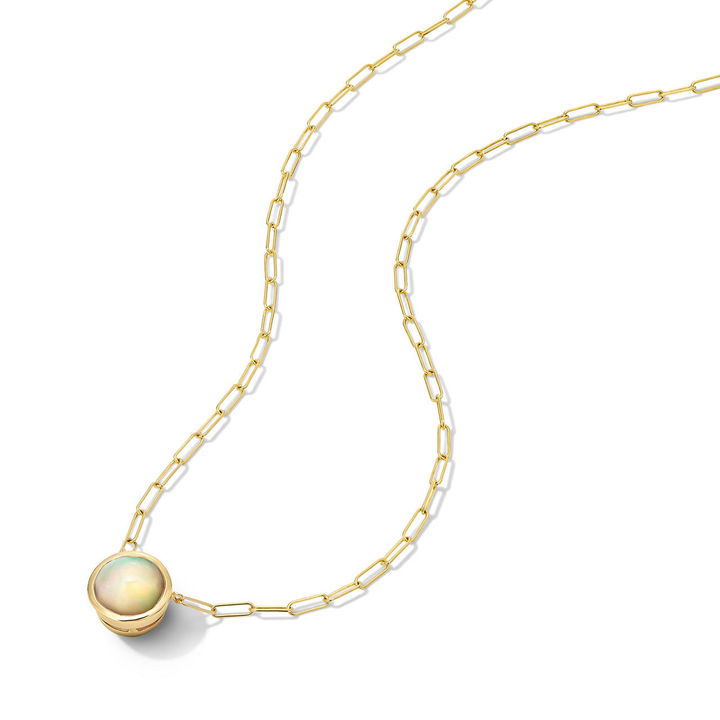Opal Bezel Paperclip Chain Necklace In Yellow Gold 14K