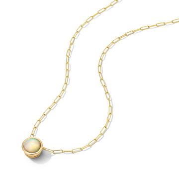 Opal Bezel Paperclip Chain Necklace In Yellow Gold 14K