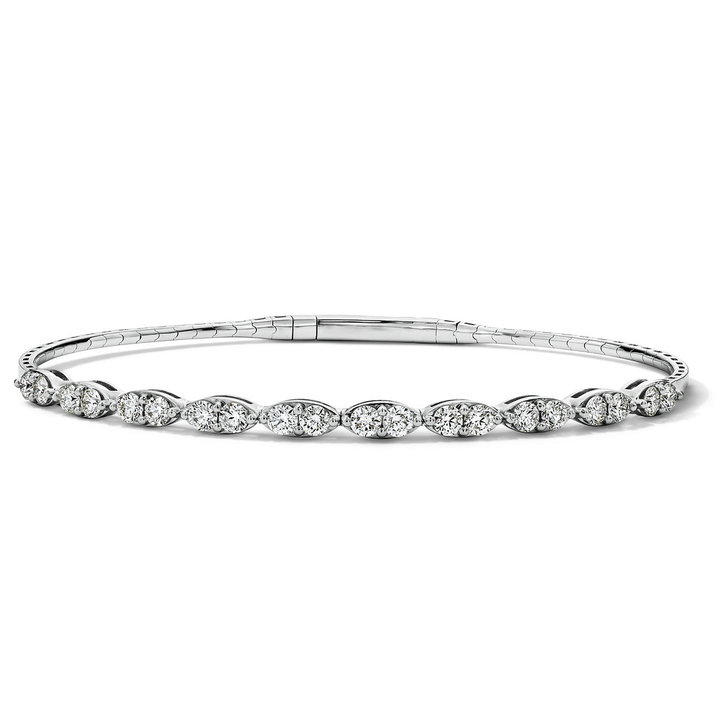 Marquise-Inspired Diamond Flexible Bangle Bracelet In White Gold 14K