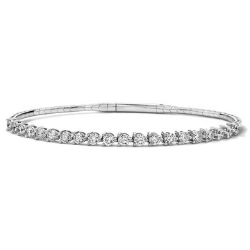 Diamond Three Prong Flexible Bangle Bracelet In White Gold 14K
