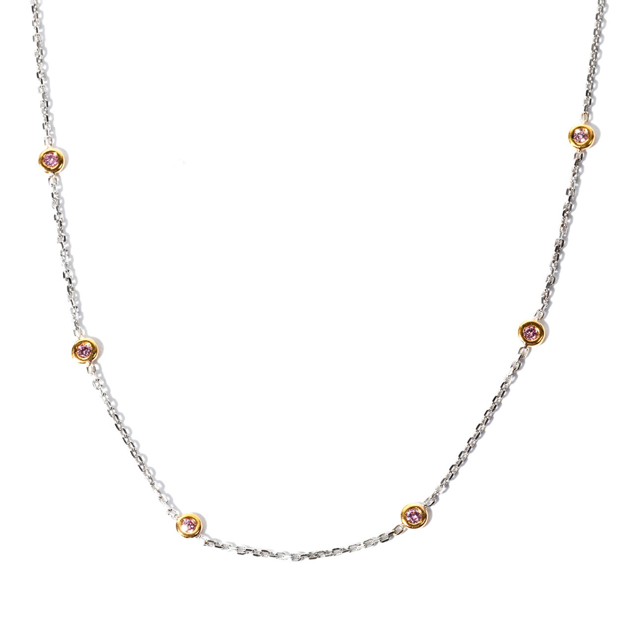 Pink Gemstone Bezel Station Necklace 0