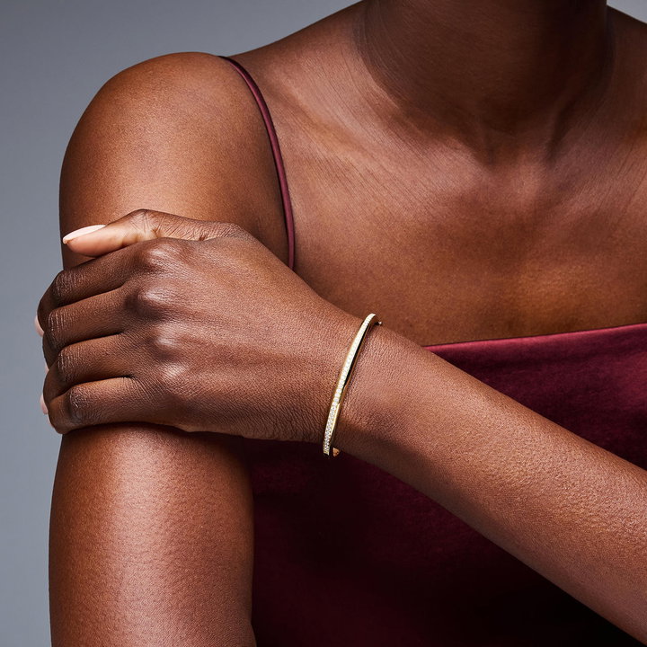 Pave Diamond Gold Bangle Bracelet In Yellow Gold 14K