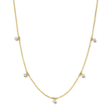 Four Prong Round Diamond Station Necklace In Yellow Gold 14K