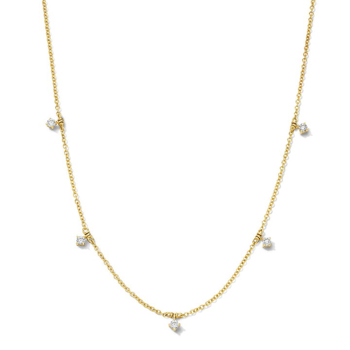 Four Prong Round Diamond Station Necklace In Yellow Gold 14K