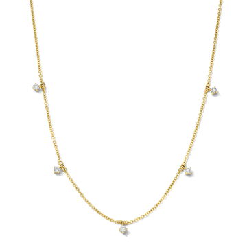 Four Prong Round Diamond Station Necklace In Yellow Gold 14K