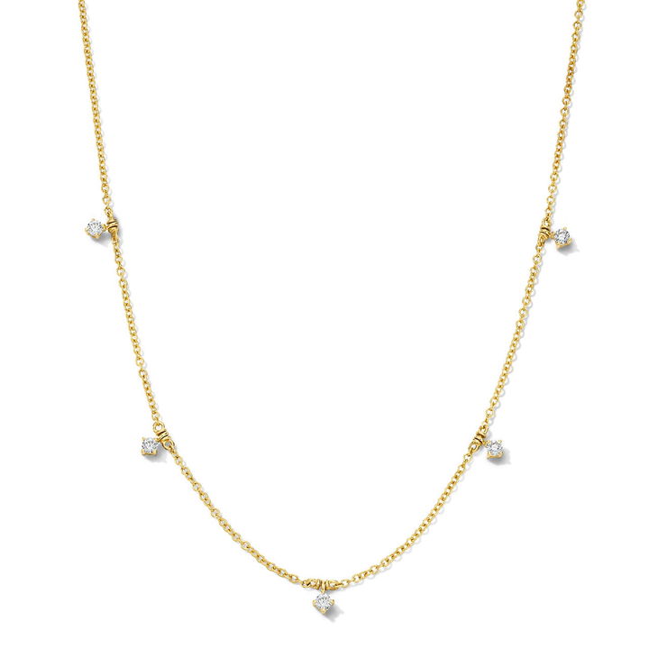 Four Prong Round Diamond Station Necklace In Yellow Gold 14K