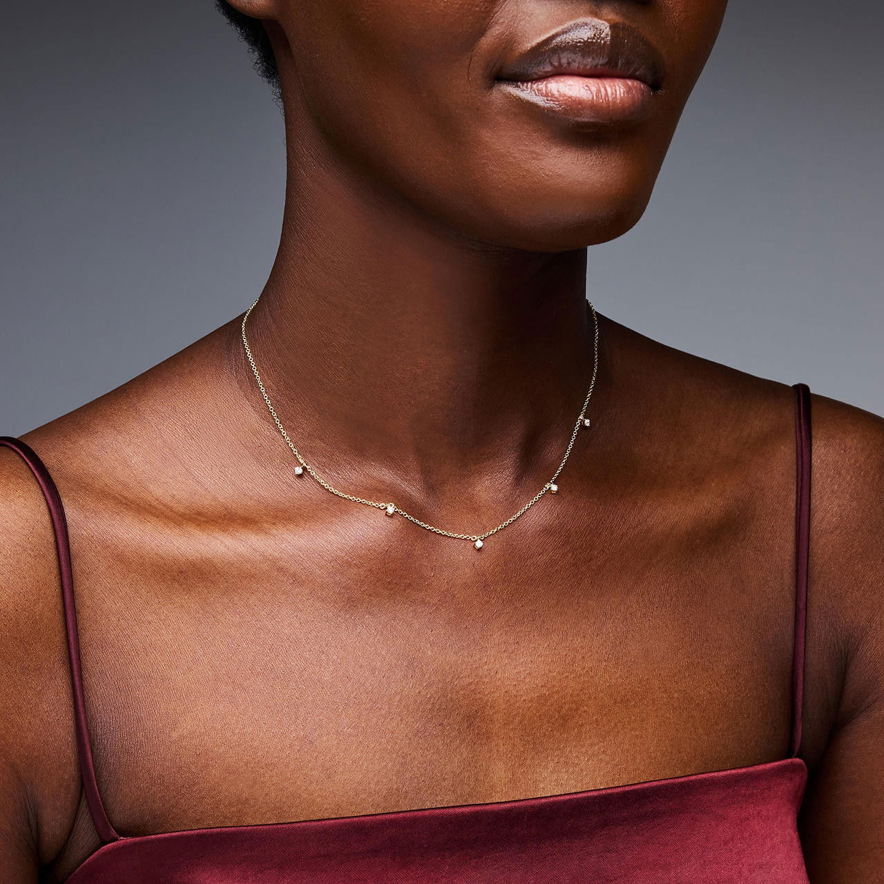 Four Prong Round Diamond Station Necklace