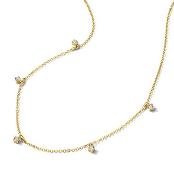 Four Prong Round Diamond Station Necklace In Yellow Gold 14K