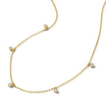 Four Prong Round Diamond Station Necklace In Yellow Gold 14K