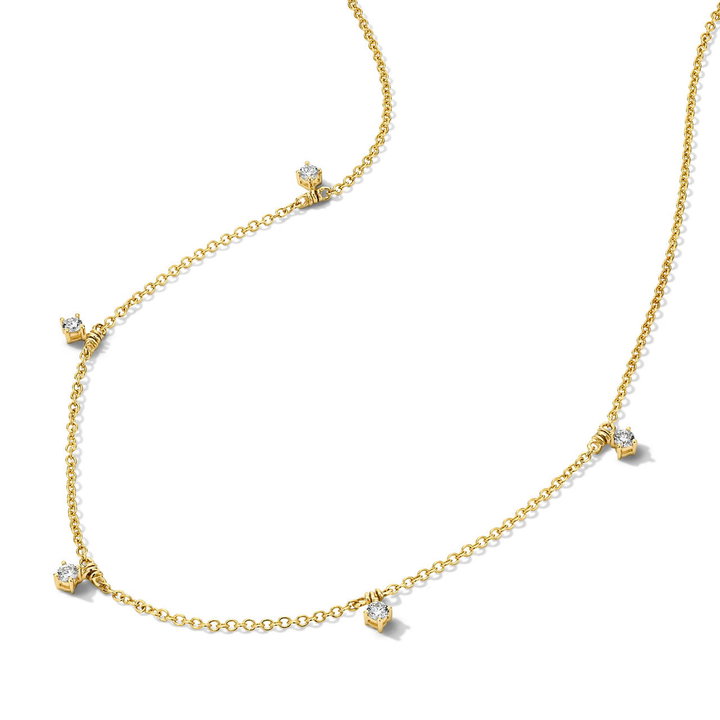 Four Prong Round Diamond Station Necklace In Yellow Gold 14K