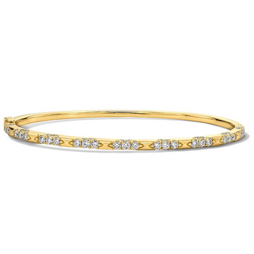 Three Diamond Station Gold Bangle Bracelet In Yellow Gold 14K