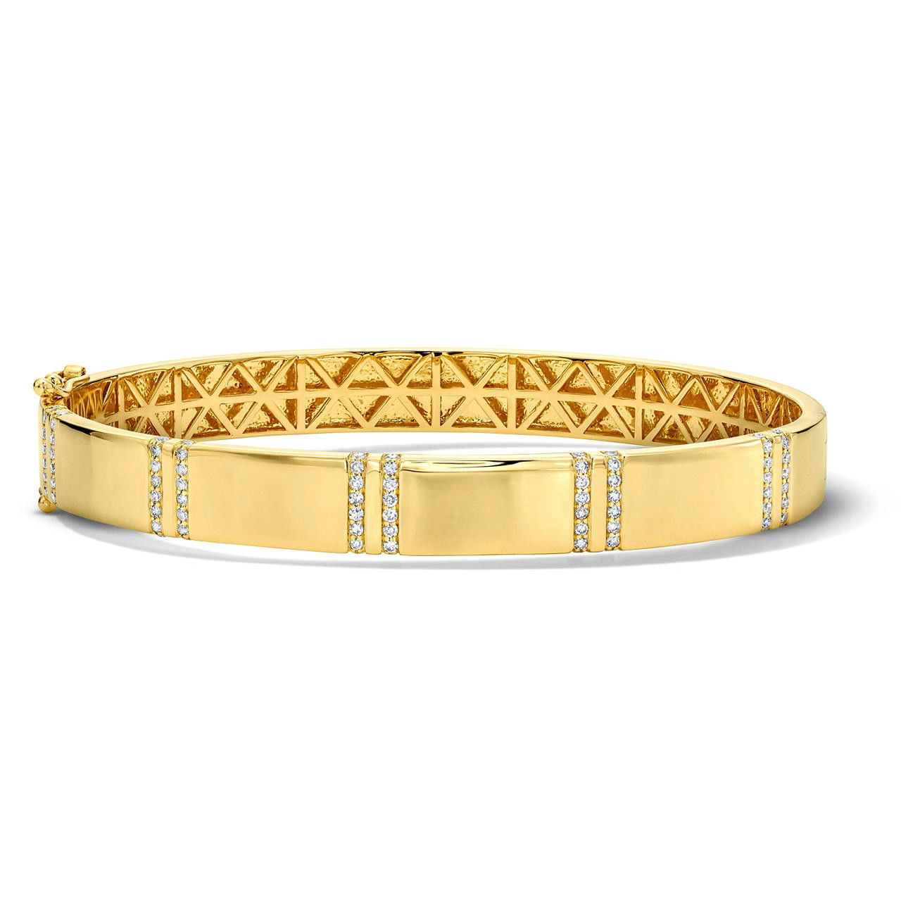 Double Line Diamond Gold Bangle Bracelet
