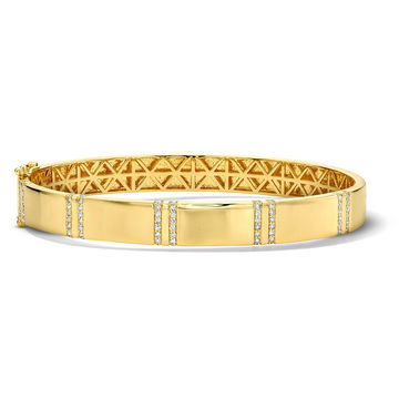 Double Line Diamond Gold Bangle Bracelet In Yellow Gold 14K