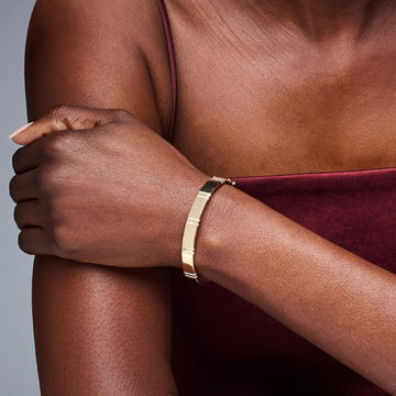 Double Line Diamond Gold Bangle Bracelet In Yellow Gold 14K