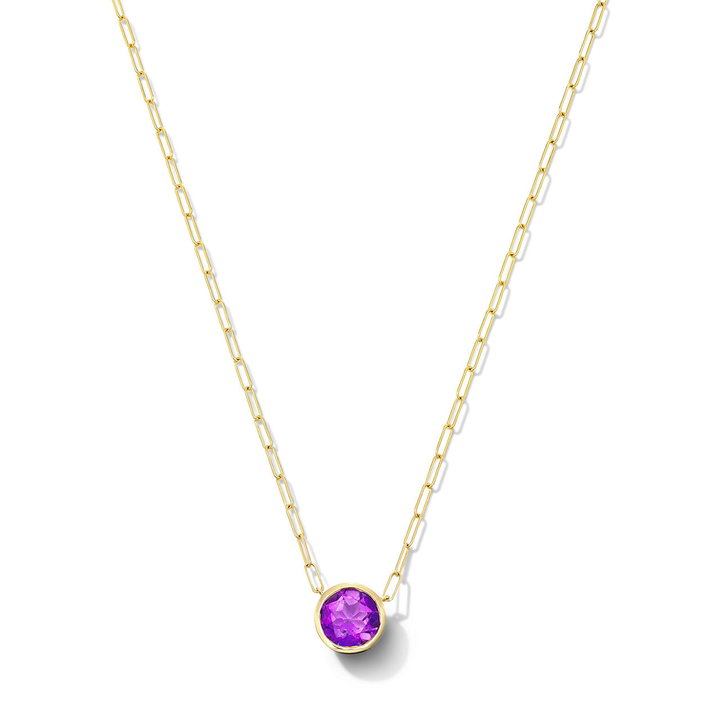 Amethyst Bezel Paperclip Chain Necklace In Yellow Gold 14K