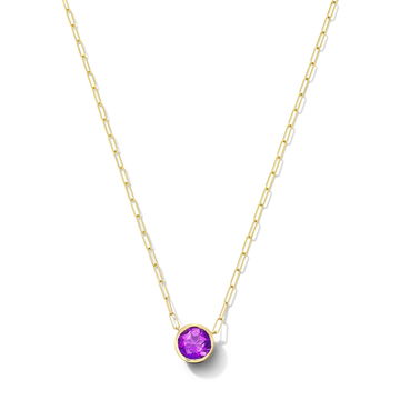 Amethyst Bezel Paperclip Chain Necklace In Yellow Gold 14K