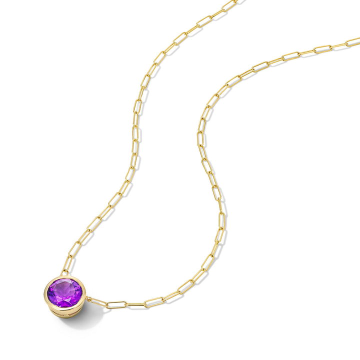 Amethyst Bezel Paperclip Chain Necklace In Yellow Gold 14K