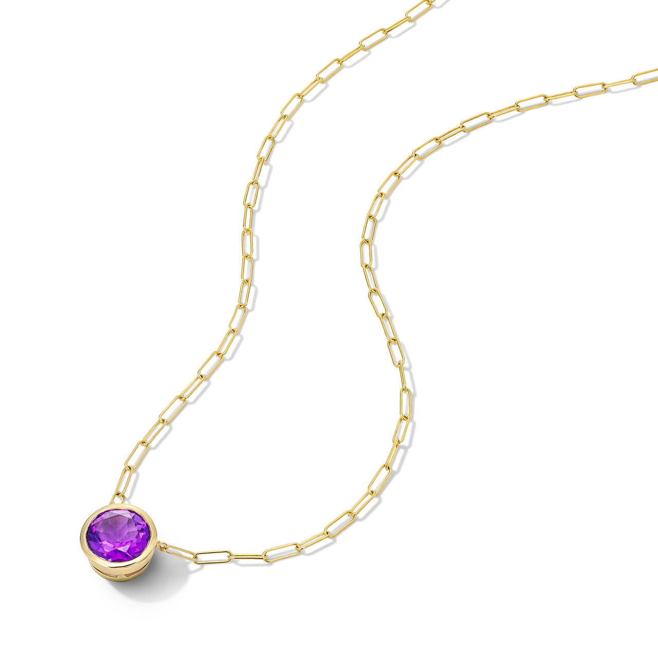 Amethyst Bezel Paperclip Chain Necklace 2