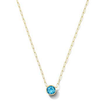 Blue Topaz Bezel Paperclip Chain Necklace In Yellow Gold 14K