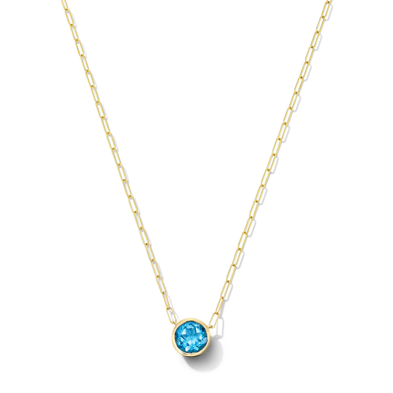 Blue Topaz Bezel Paperclip Chain Necklace