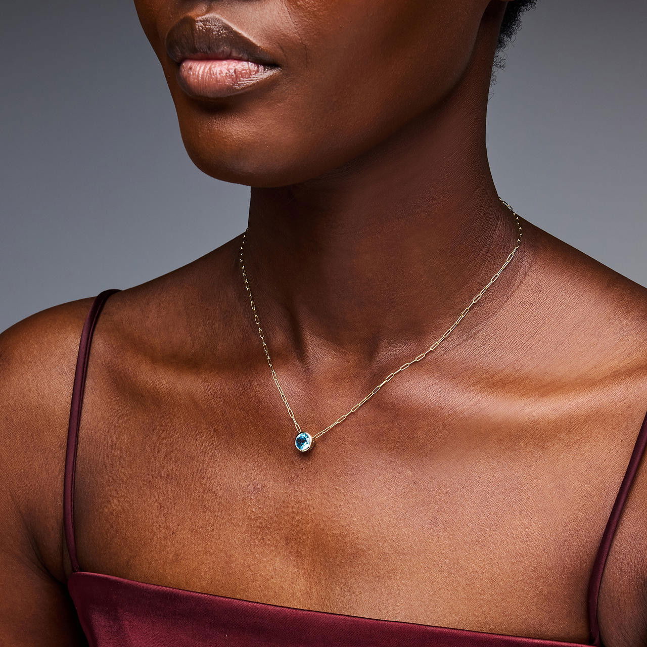 Blue Topaz Bezel Paperclip Chain Necklace