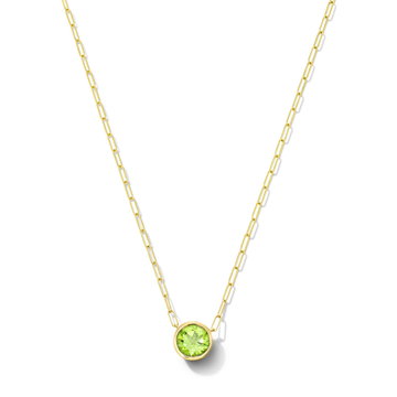 Peridot Bezel Paperclip Chain Necklace In Yellow Gold 14K