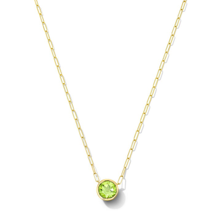 Peridot Bezel Paperclip Chain Necklace In Yellow Gold 14K