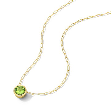 Peridot Bezel Paperclip Chain Necklace In Yellow Gold 14K
