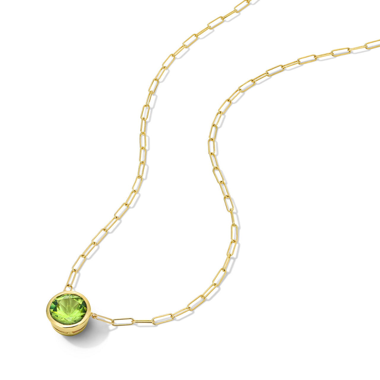Peridot Bezel Paperclip Chain Necklace