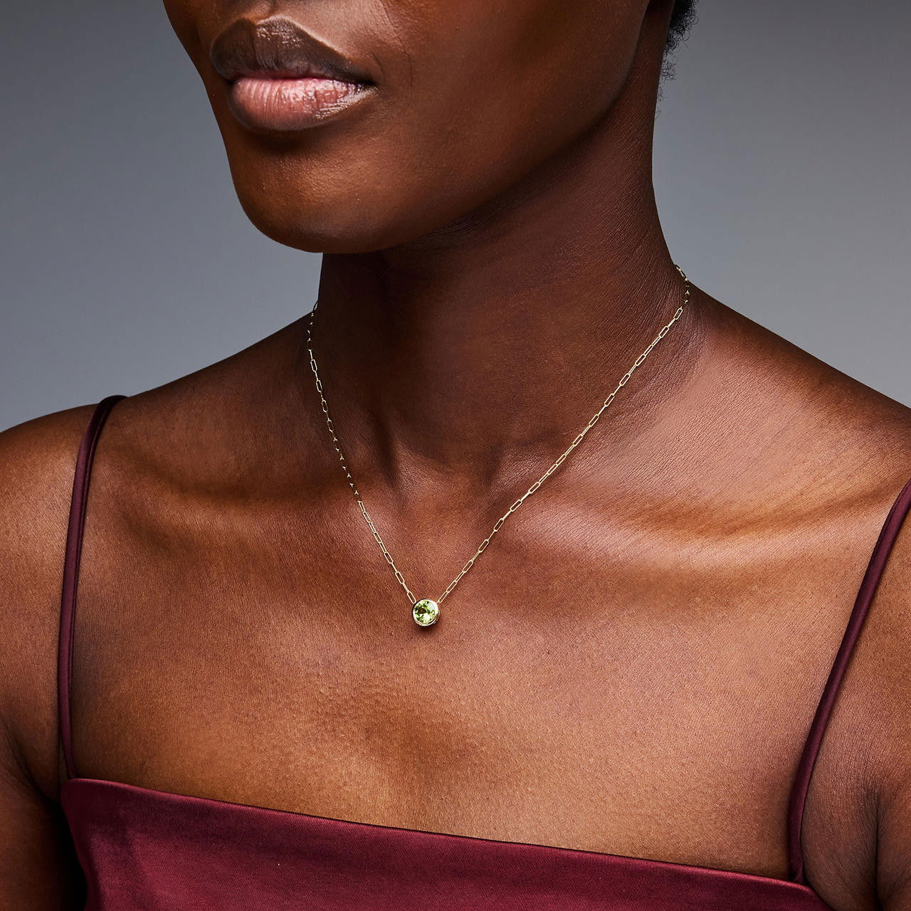 Peridot Bezel Paperclip Chain Necklace