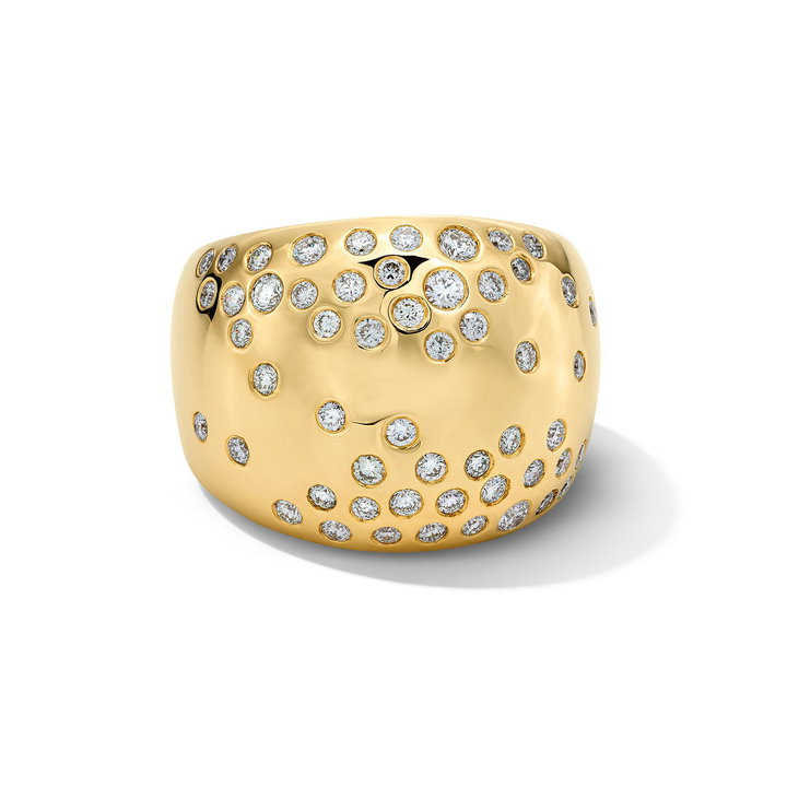 Scattered Diamond Cigar Band In Solid 14K Yellow Gold