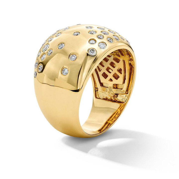 Scattered Diamond Cigar Band In Solid 14K Yellow Gold