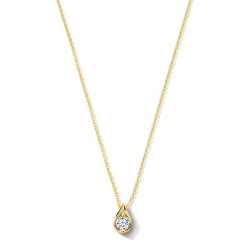 Diamond Teardrop Solitaire Pendant Necklace In Yellow Gold 14K