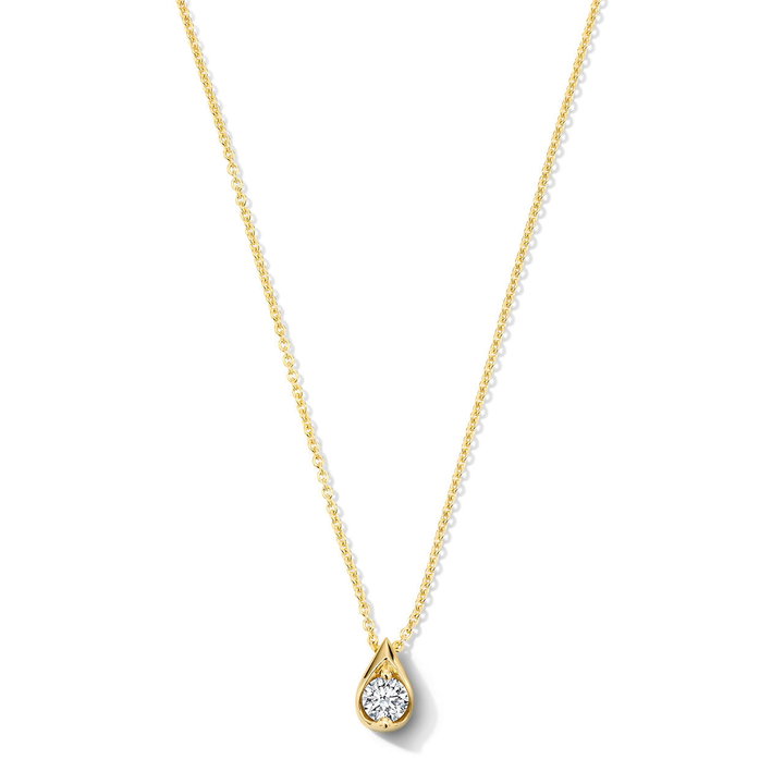 Diamond Teardrop Solitaire Pendant Necklace In Yellow Gold 14K