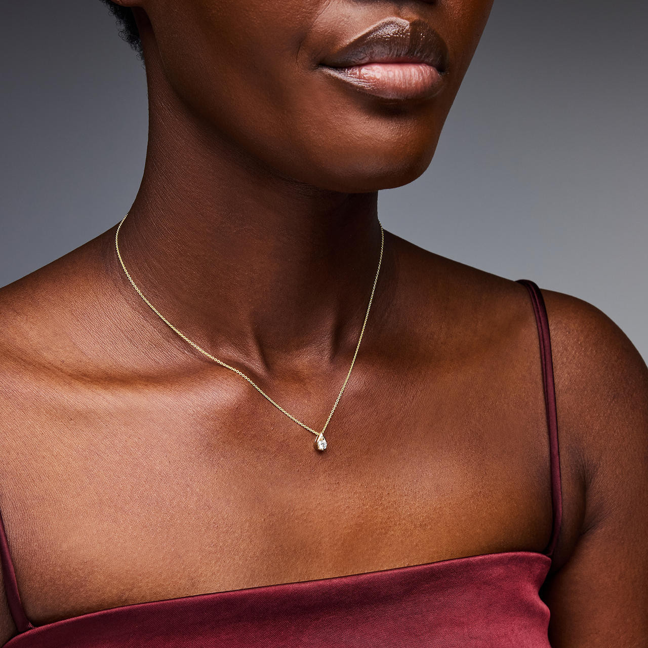 Diamond Teardrop Solitaire Pendant Necklace