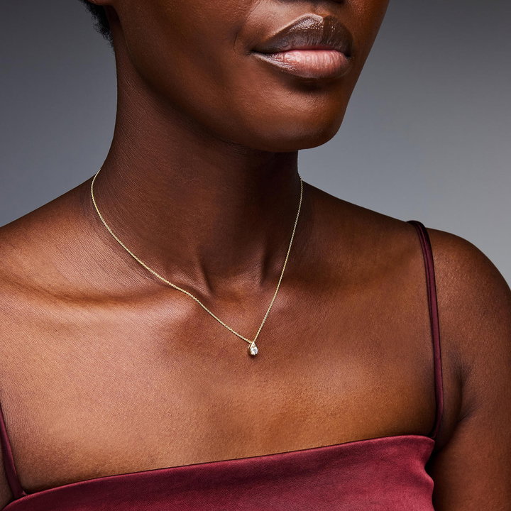 Diamond Teardrop Solitaire Pendant Necklace In Yellow Gold 14K