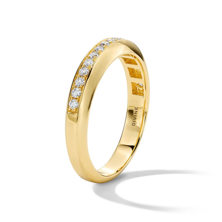 Pave Diamond Channel Gold Band In Yellow Gold 14K