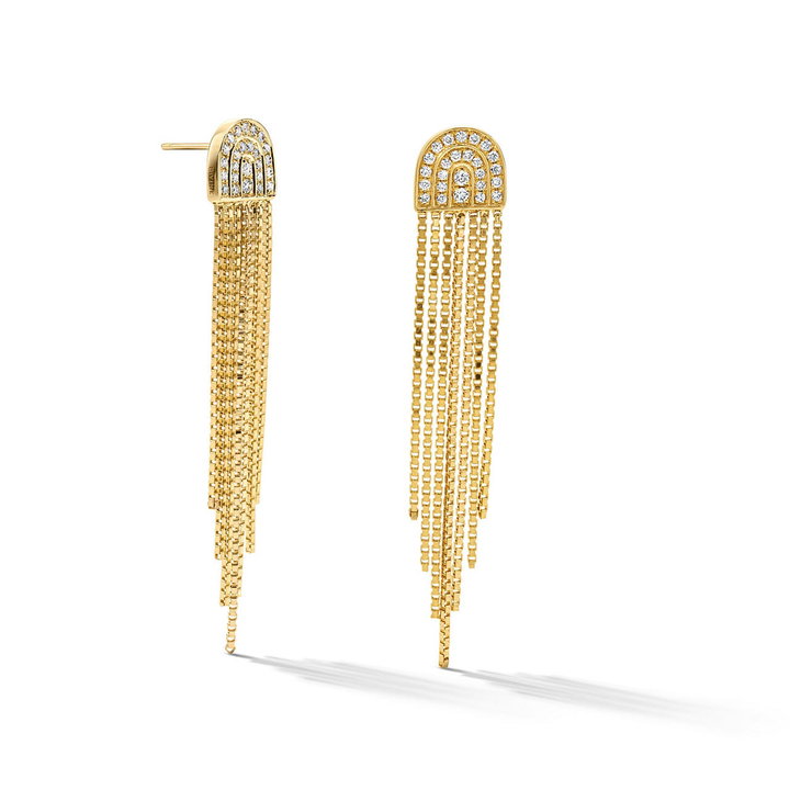 Diamond Arc Fringe Drop Earrings In Yellow Gold 14K