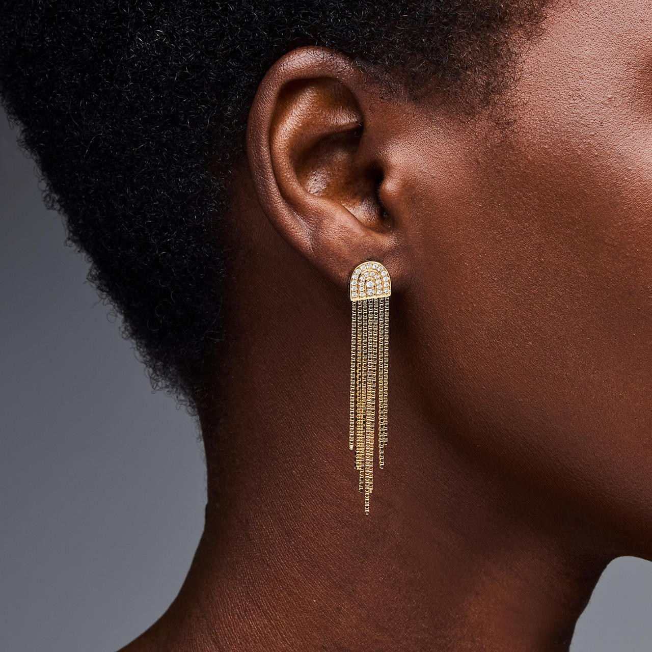 Diamond Arc Fringe Drop Earrings