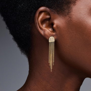 Diamond Arc Fringe Drop Earrings In Yellow Gold 14K