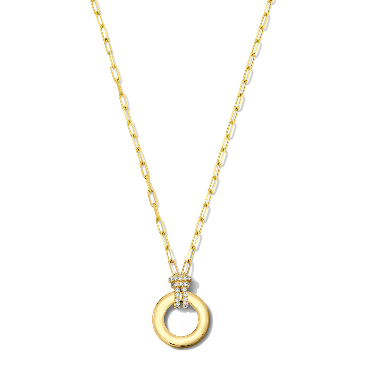 Gold Circle Diamond Bail Paperclip Chain Necklace