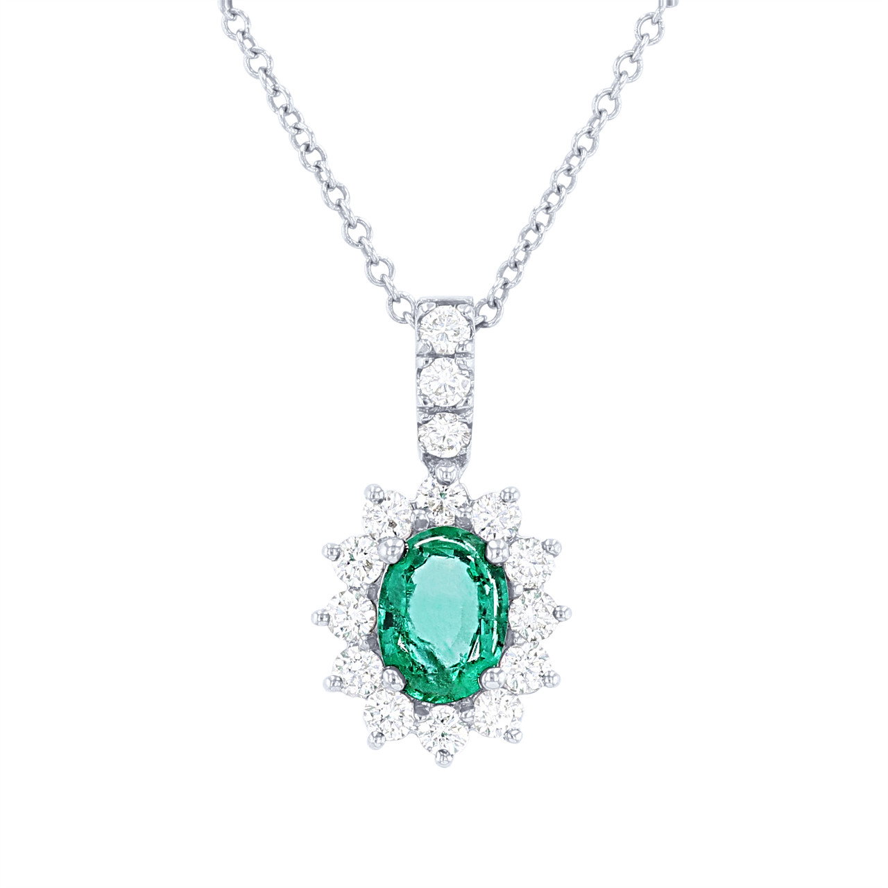 Green Emerald and Diamond Halo Pendant 0
