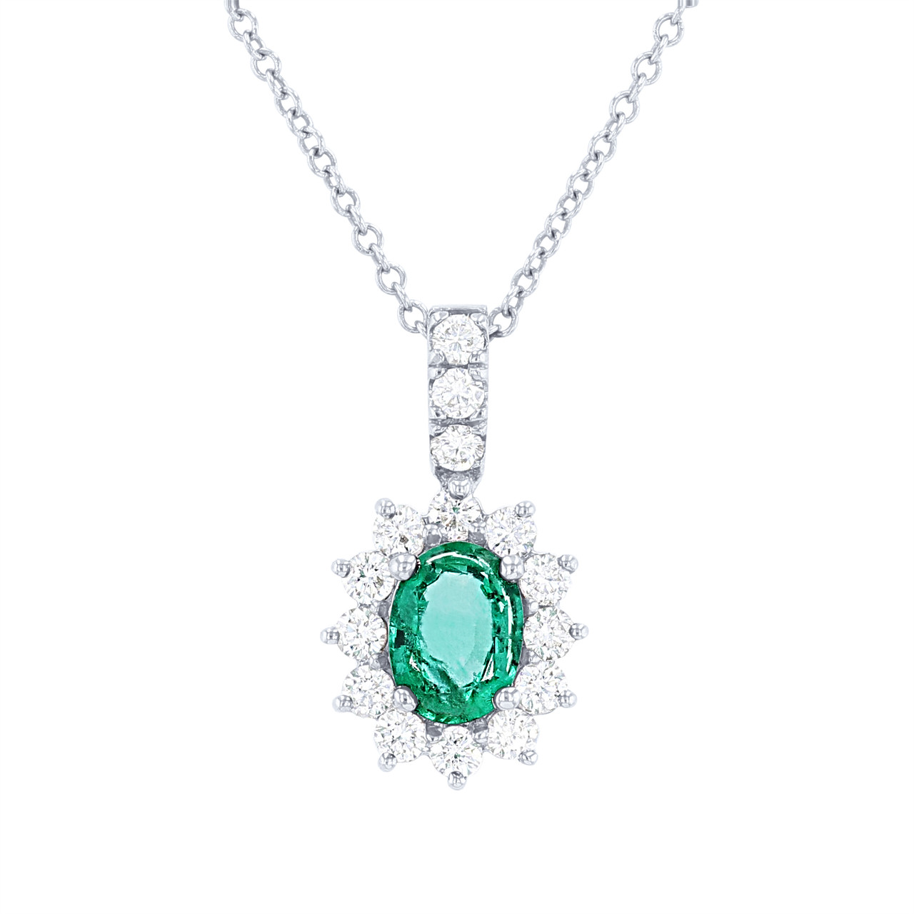 Green Emerald and Diamond Halo Pendant 0