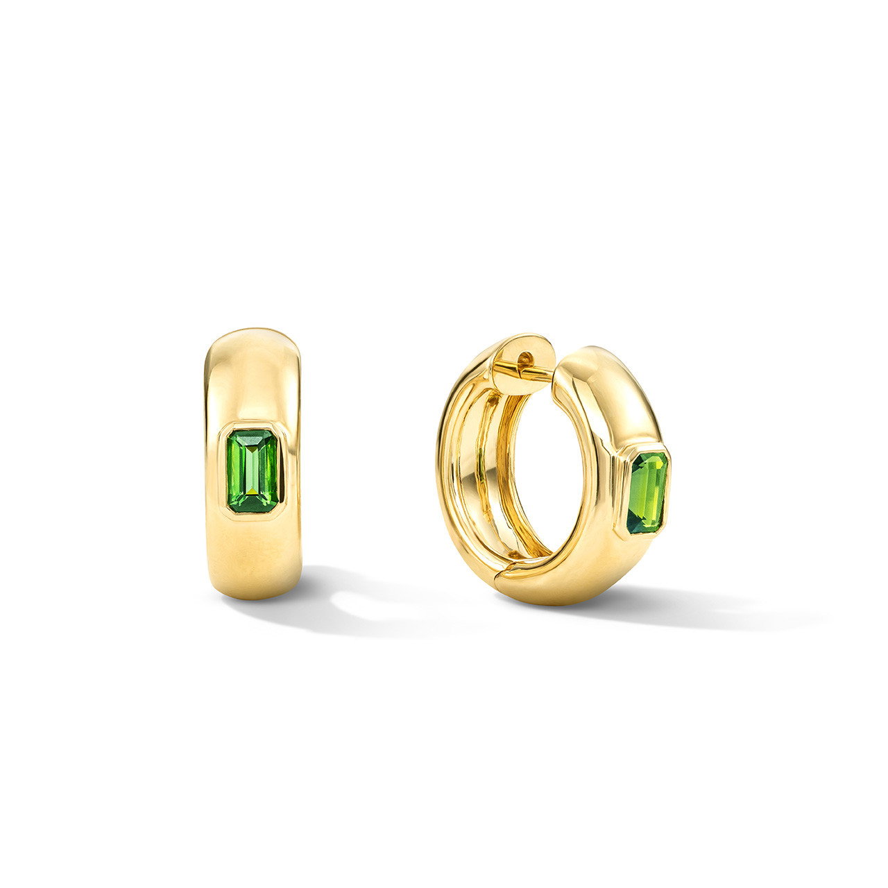 Emerald-Cut Green Tourmaline Bezel Hoop Earrings 0