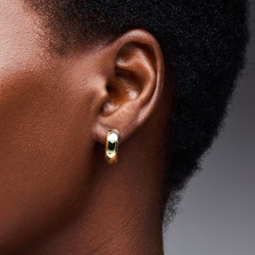 Emerald-Cut Green Tourmaline Bezel Hoop Earrings In Solid 14K Yellow Gold