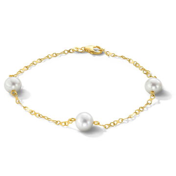 Yellow Gold Pearl Station Bracelet In Yellow Gold 14K