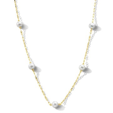 Yellow Gold Pearl Station Necklace In Yellow Gold 14K