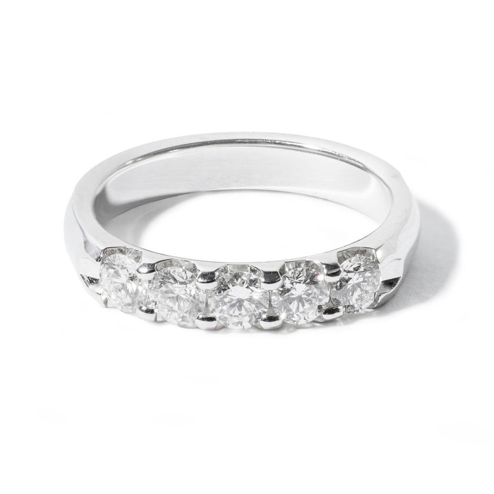 Five Stone Diamond Wedding Band (0.75tw) In Solid 14K White Gold