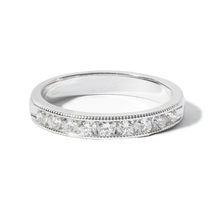 1/2 Way Diamond Milgrain Wedding Band (0.45tw) In White Gold 14K