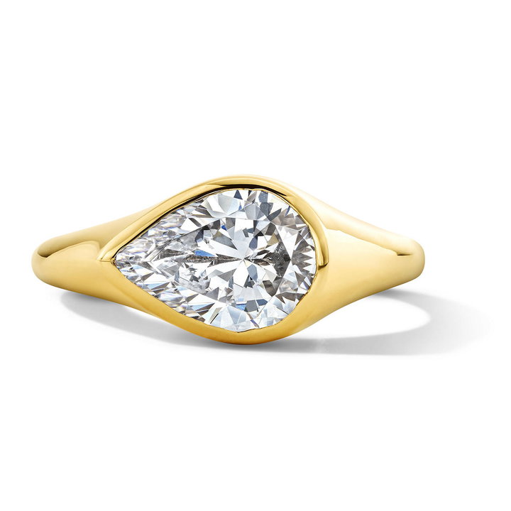 East-West Solitaire Bezel Engagement Setting by Adorette In Yellow Gold 14K